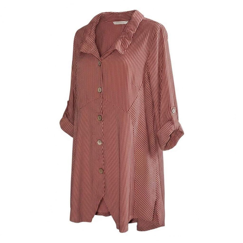 Soft Surroundings Tunic Top M‎ Burnt Orange Striped Button Front Viscose Boho